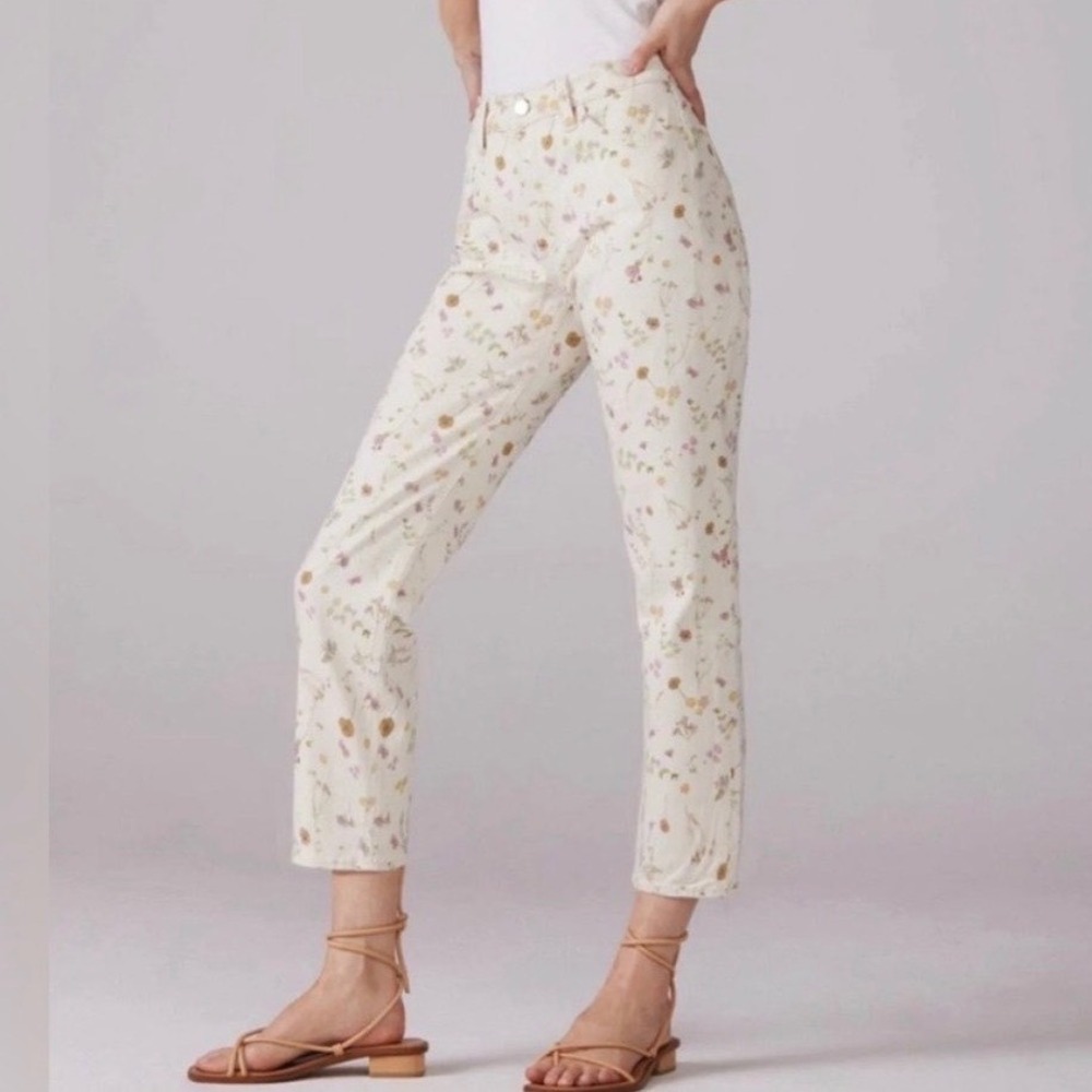 Joes‎ Jeans Scout Mid Rise Slim Boyfriend Floral Print Jeans Cream Button Fly 26